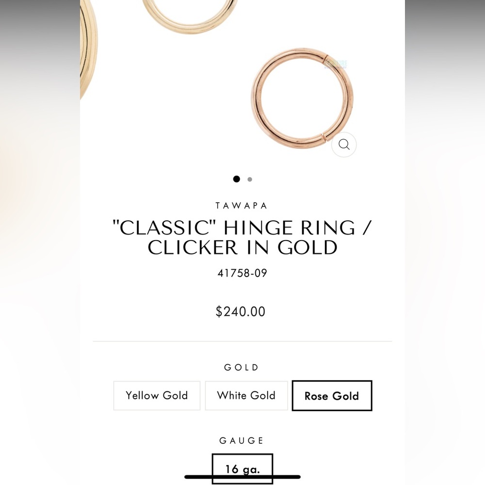 TAWAPA
"CLASSIC" HINGE RING / CLICKER IN ROSE GOLD